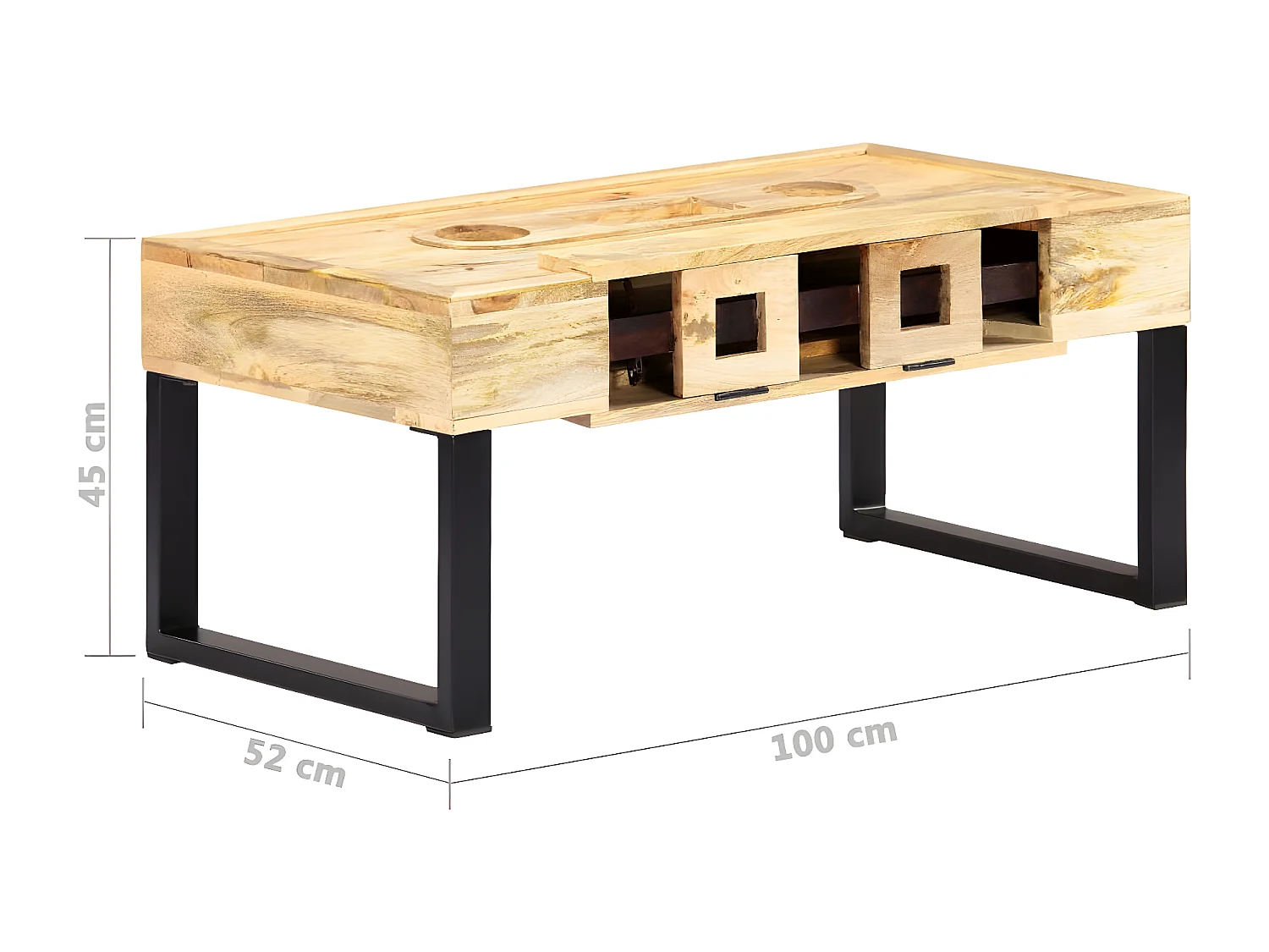 Salontafel in cassettestijl 100x52x45 cm massief mangohout