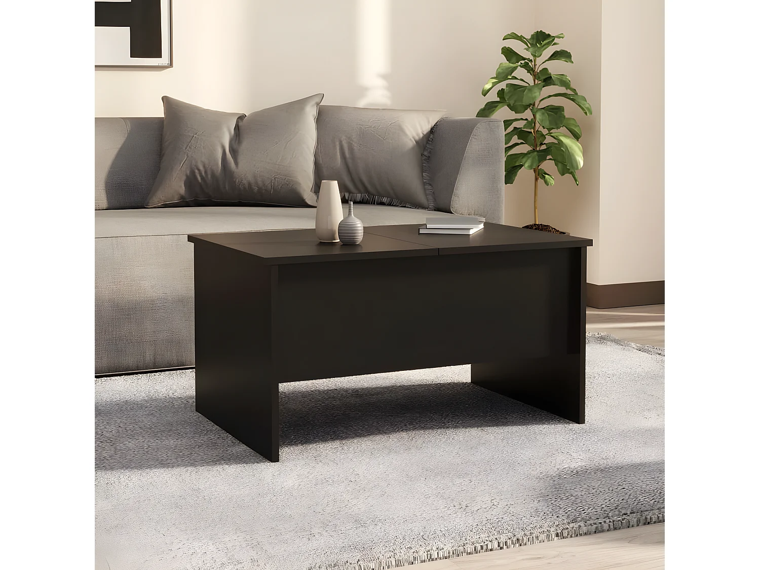 Table basse Noir 80x50x42,5 cm Bois d'ingénierie