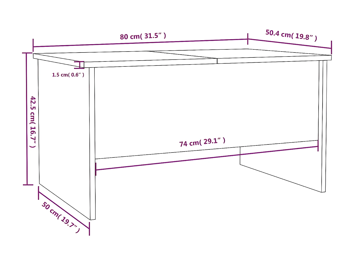 Table basse Noir 80x50x42,5 cm Bois d'ingénierie