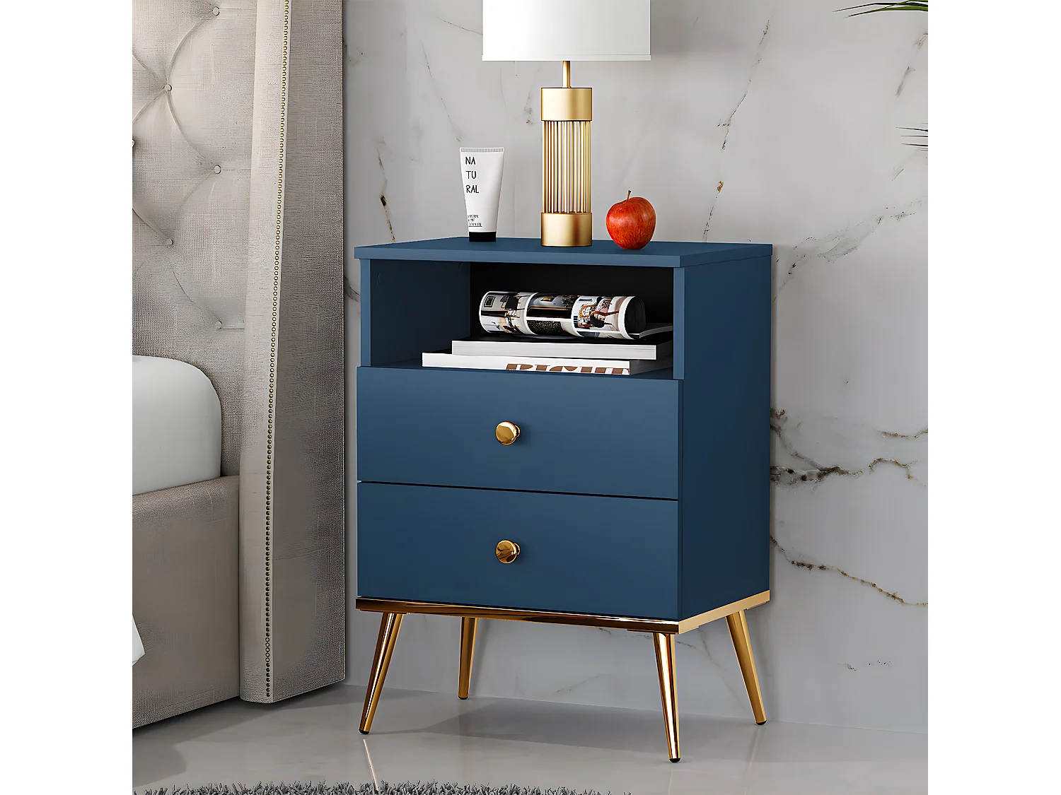 Chevet 2 tiroirs Thalia Bleu