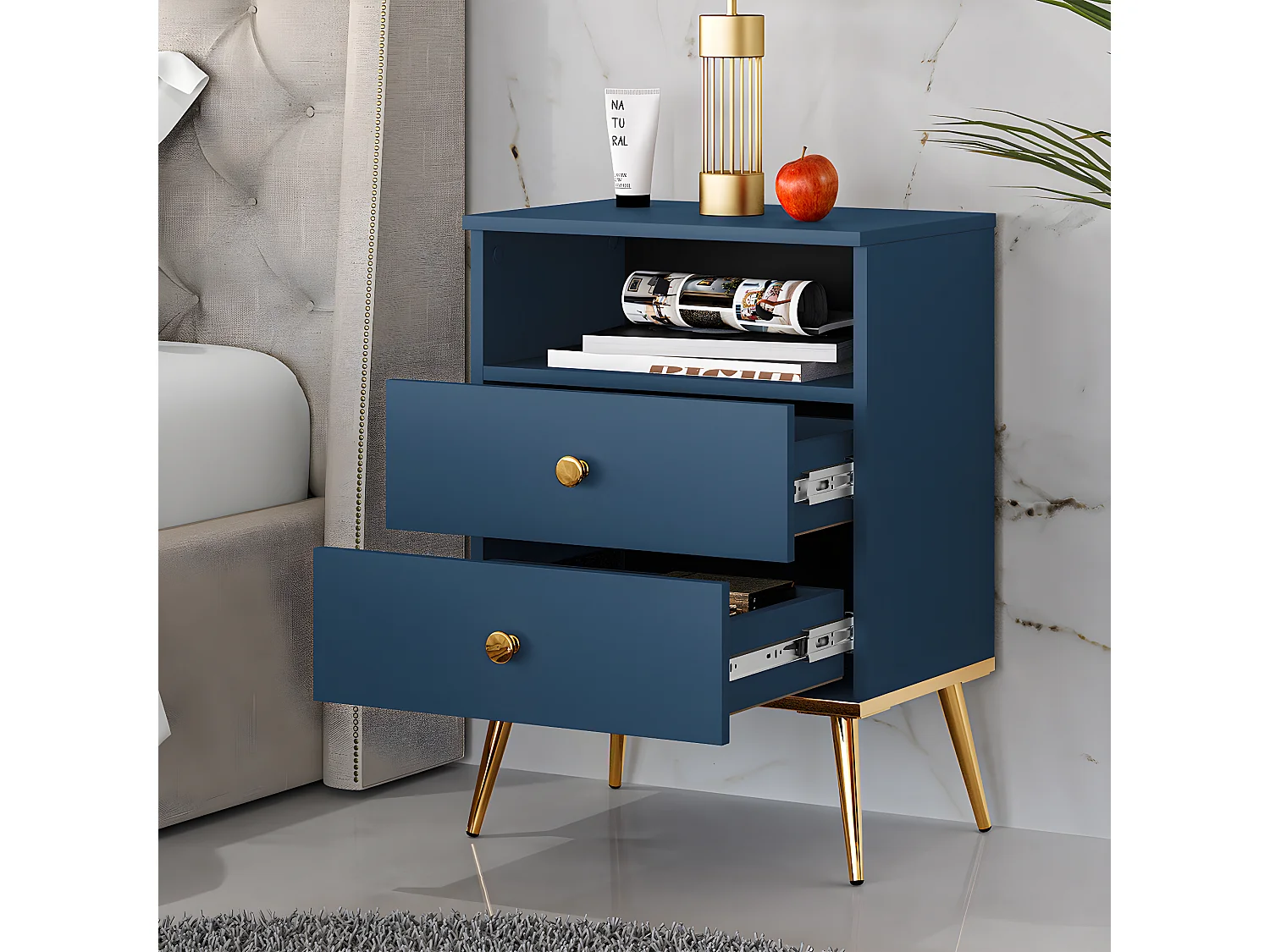 Chevet 2 tiroirs Thalia Bleu