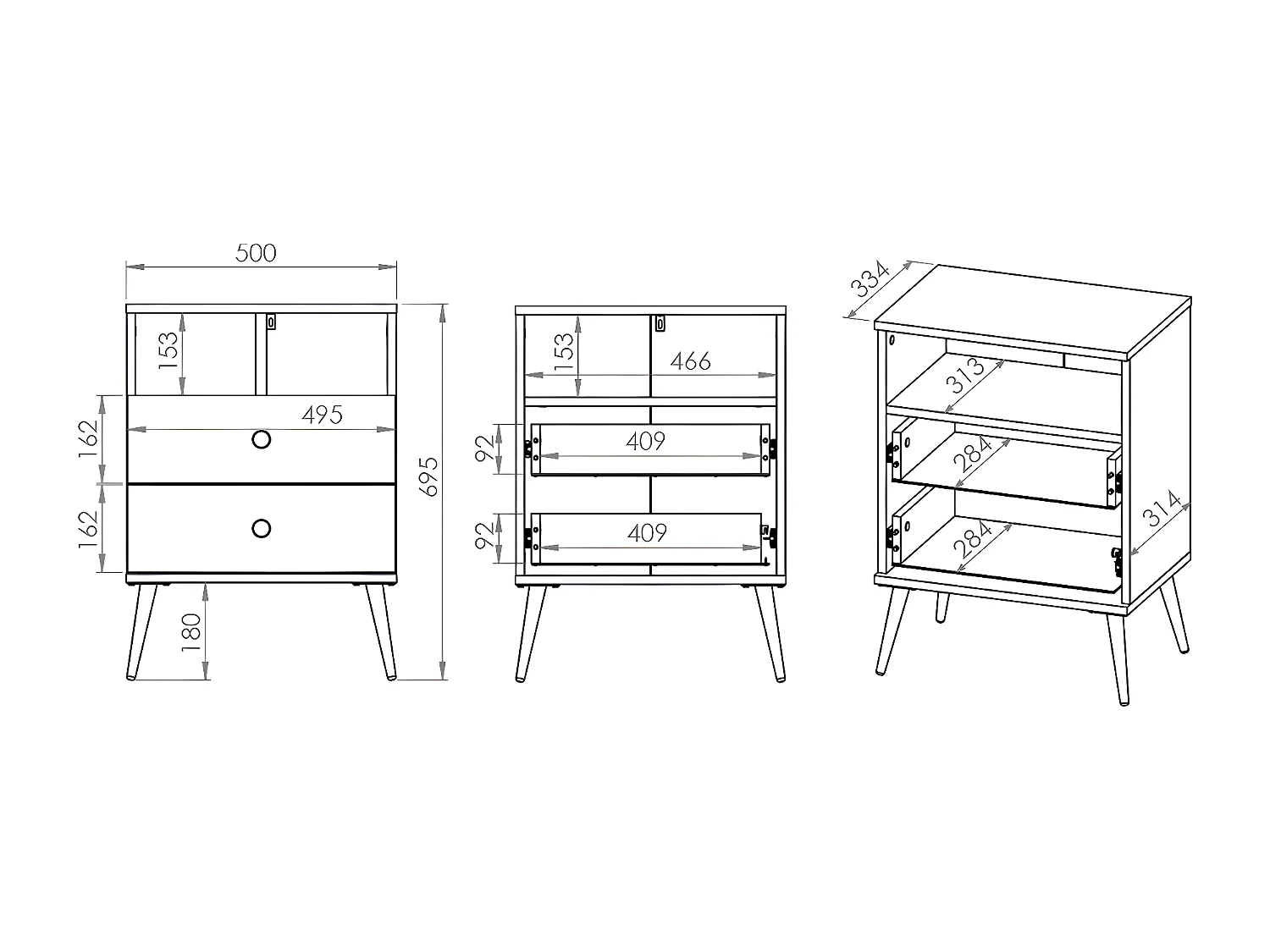 Chevet 2 tiroirs Thalia Bleu
