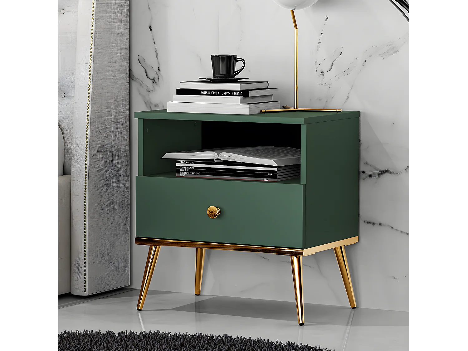 Comodino 1 cassetto Thalia verde 53cm