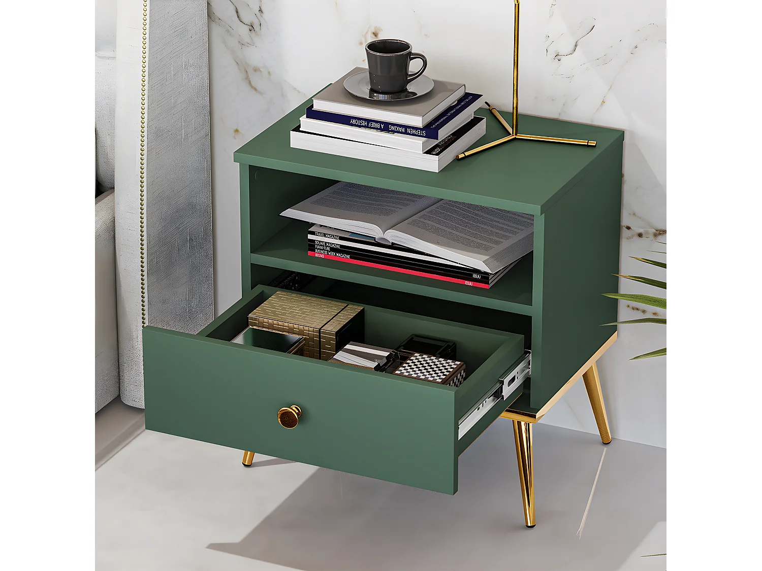 Comodino 1 cassetto Thalia verde 53cm