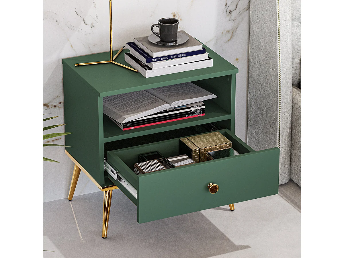 1-drawer bedside cabinet Thalia Green