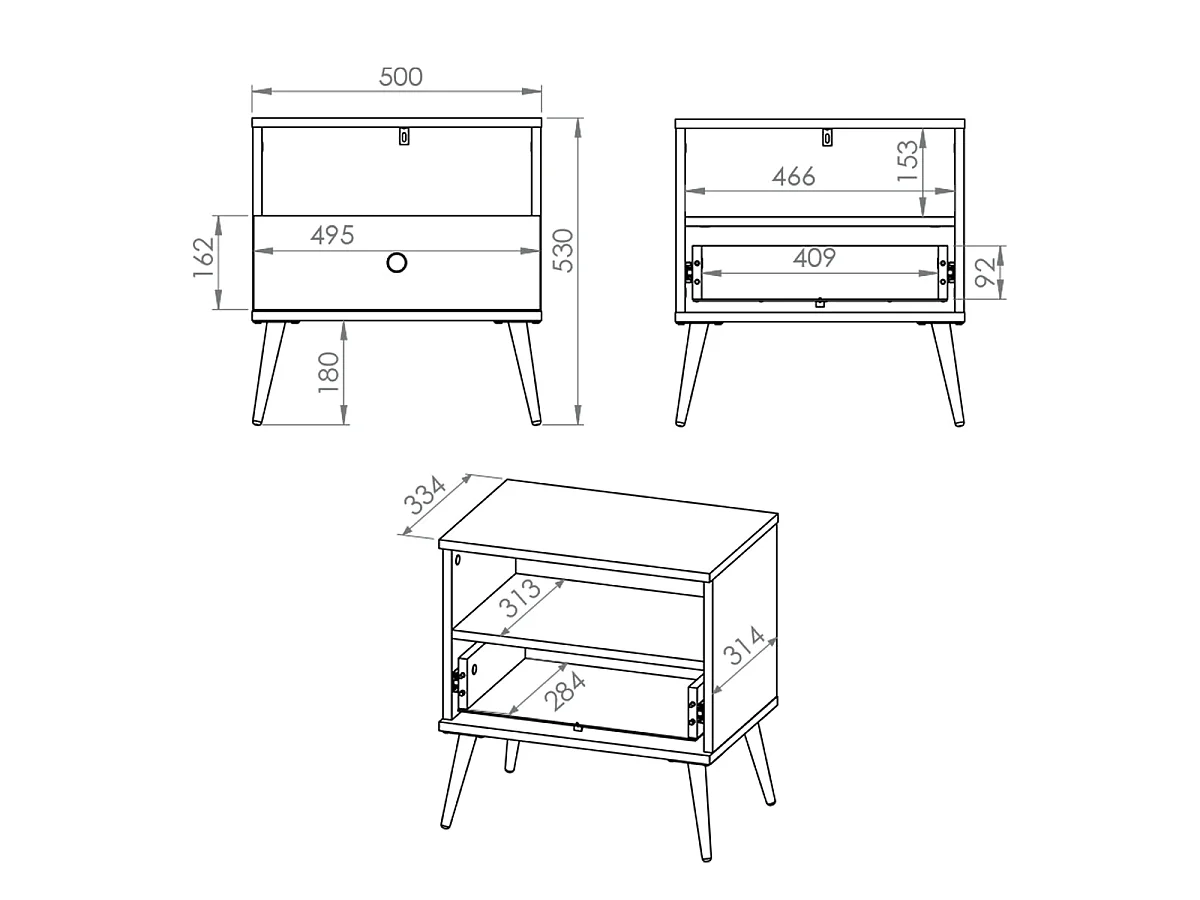 1-drawer bedside cabinet Thalia Green
