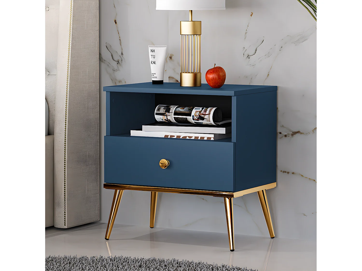 Comodino 1 cassetto Thalia blu 53cm