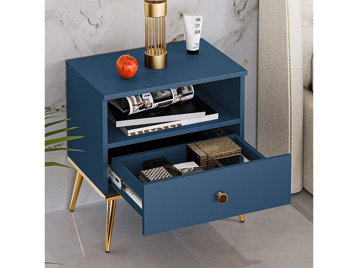 1-drawer bedside cabinet Thalia Blue