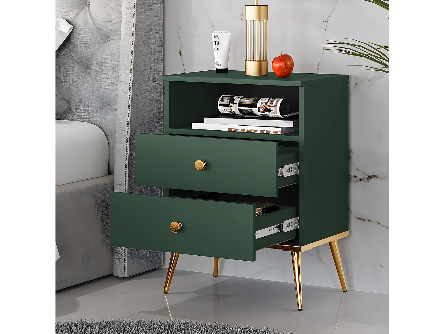 Chevet 2 tiroirs Thalia Vert