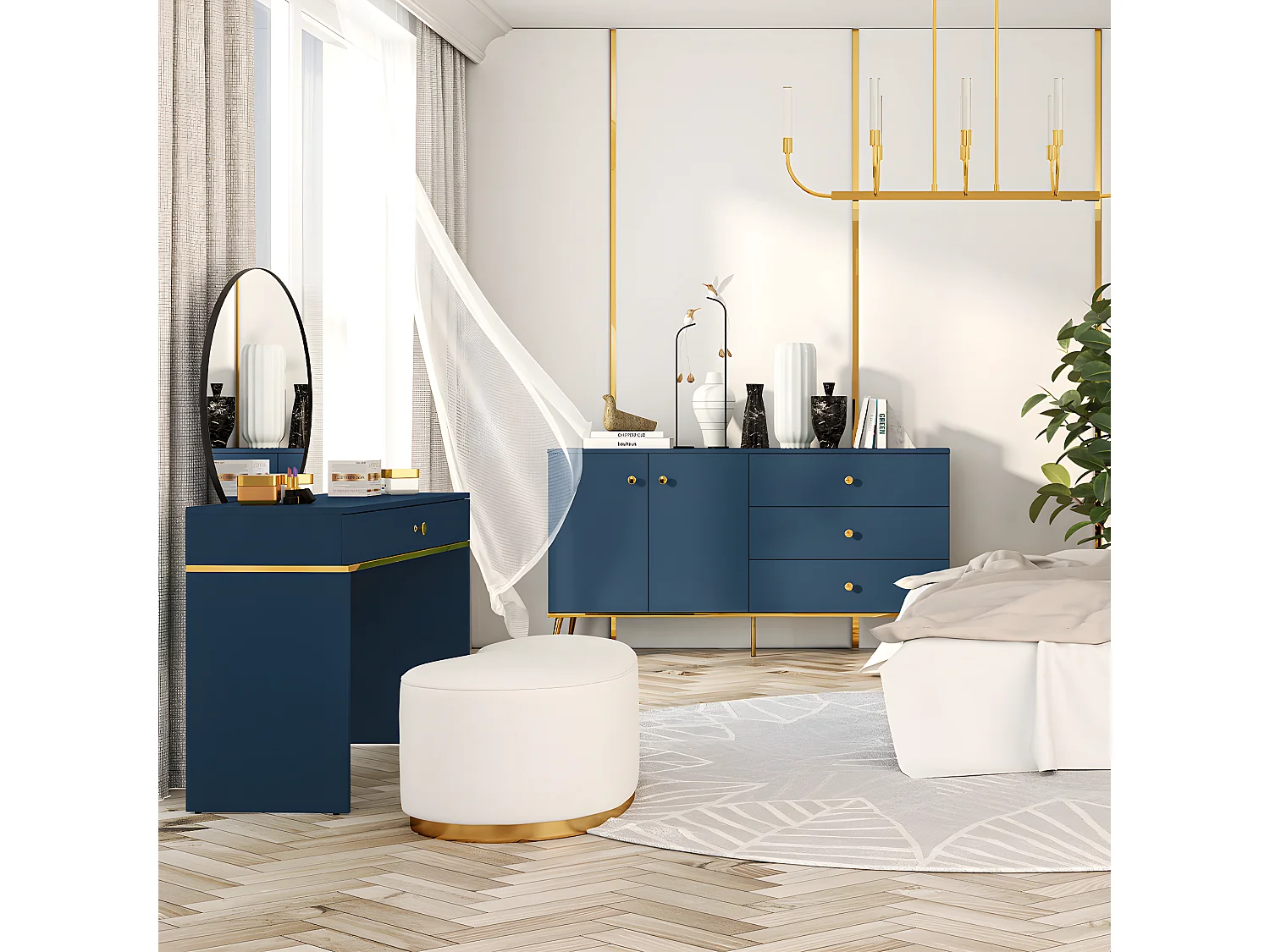 Console Coiffeuse 1 tiroir Thalia Bleu