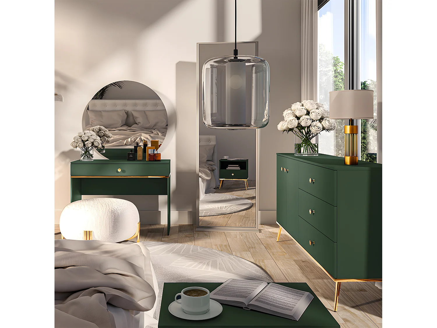 Console Coiffeuse 1 tiroir Thalia Vert