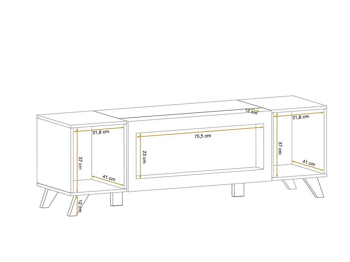 Design TV-meubel met decoratieve haard in eiken en zwart uit de NIELSEN collectie.