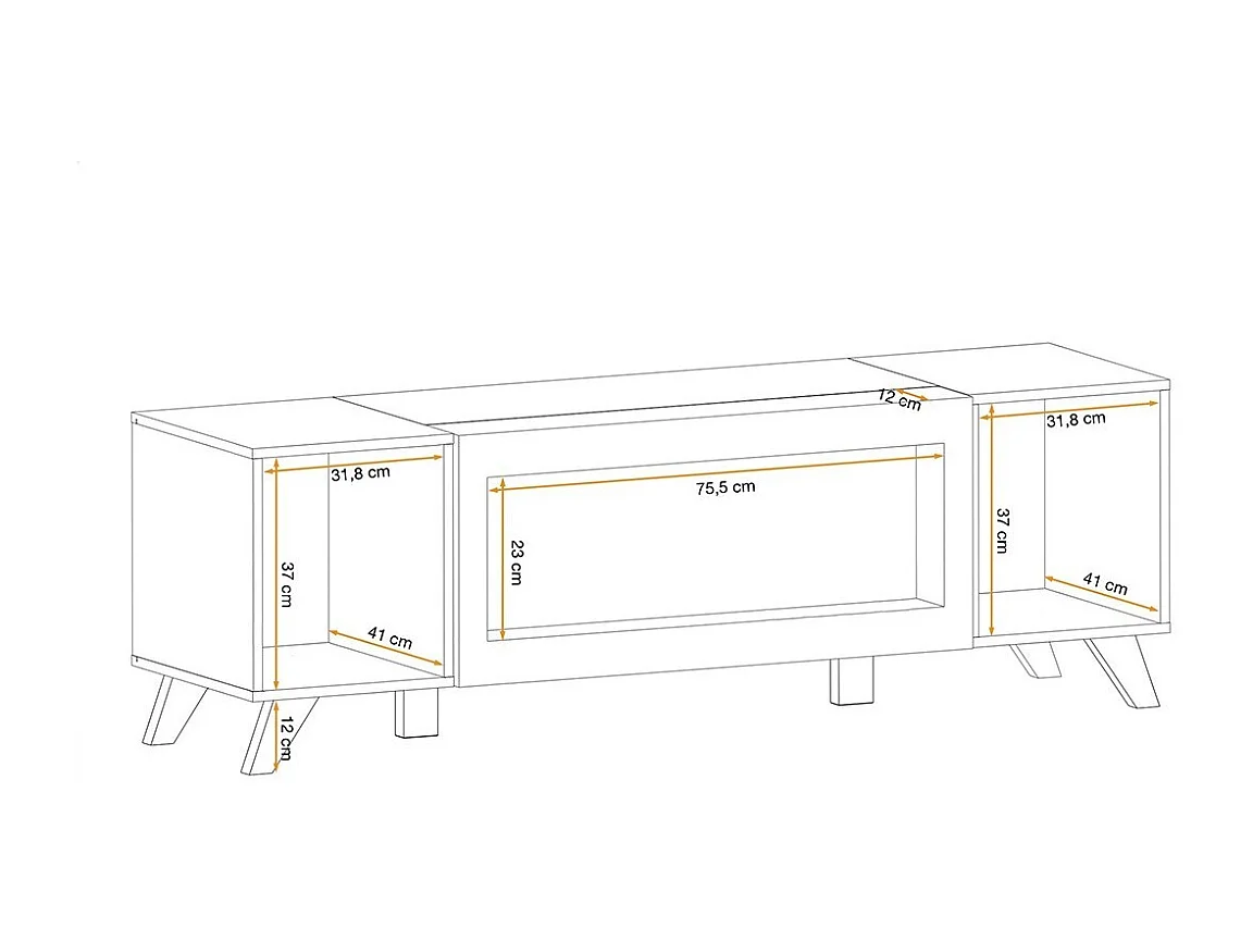 Designer-TV-Möbel mit dekorativem Kamin in Eichen- und Schwarzfarben aus der Kollektion NIELSEN.