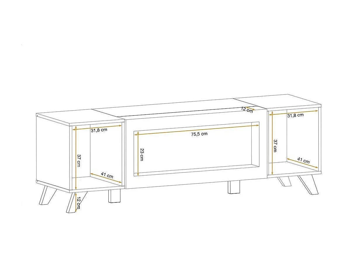 Designer-TV-Möbel mit dekorativem Kamin in Eichen- und Schwarzfarben aus der Kollektion NIELSEN.