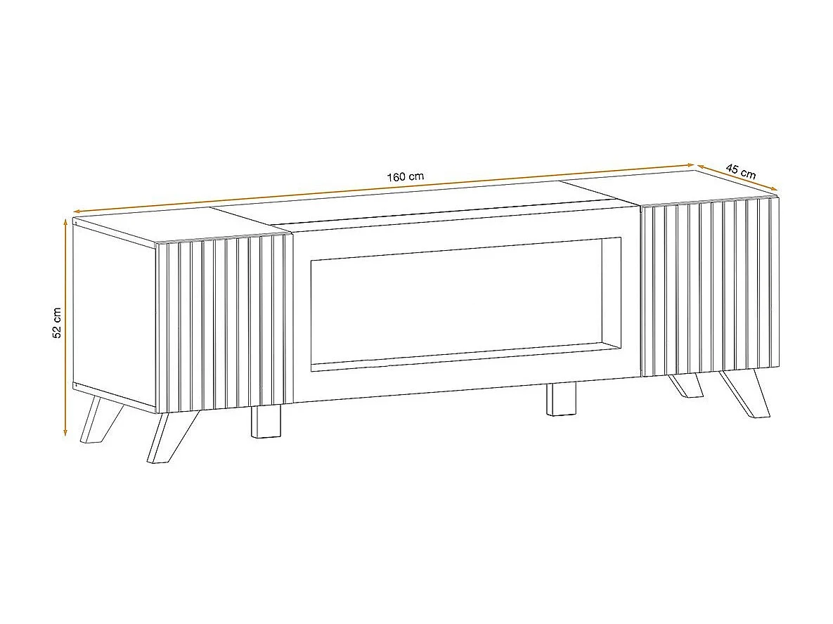 Designer-TV-Möbel mit dekorativem Kamin in Eichen- und Schwarzfarben aus der Kollektion NIELSEN.