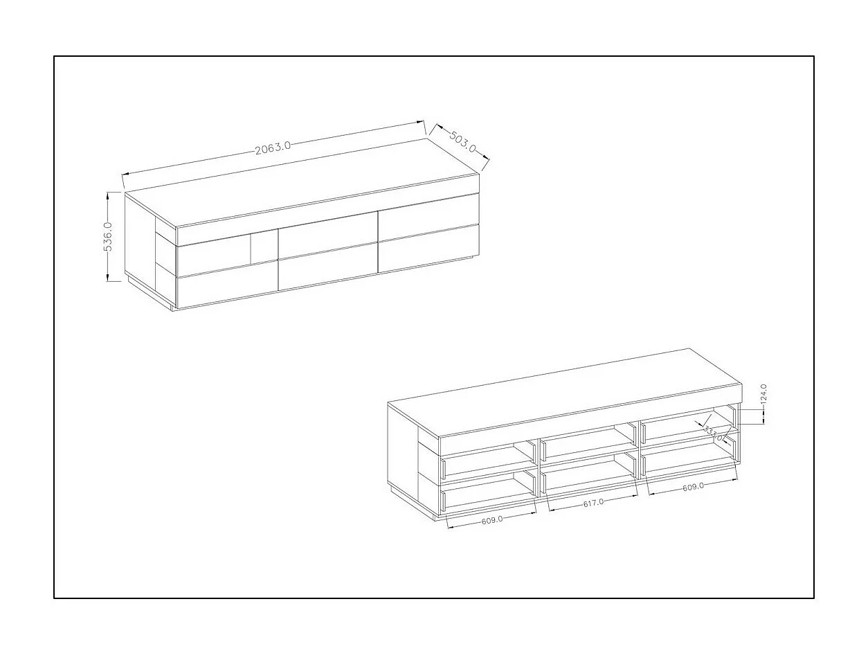 Móvel para TV XL design 200cm coleção KILES. Cores branco e cinza.
