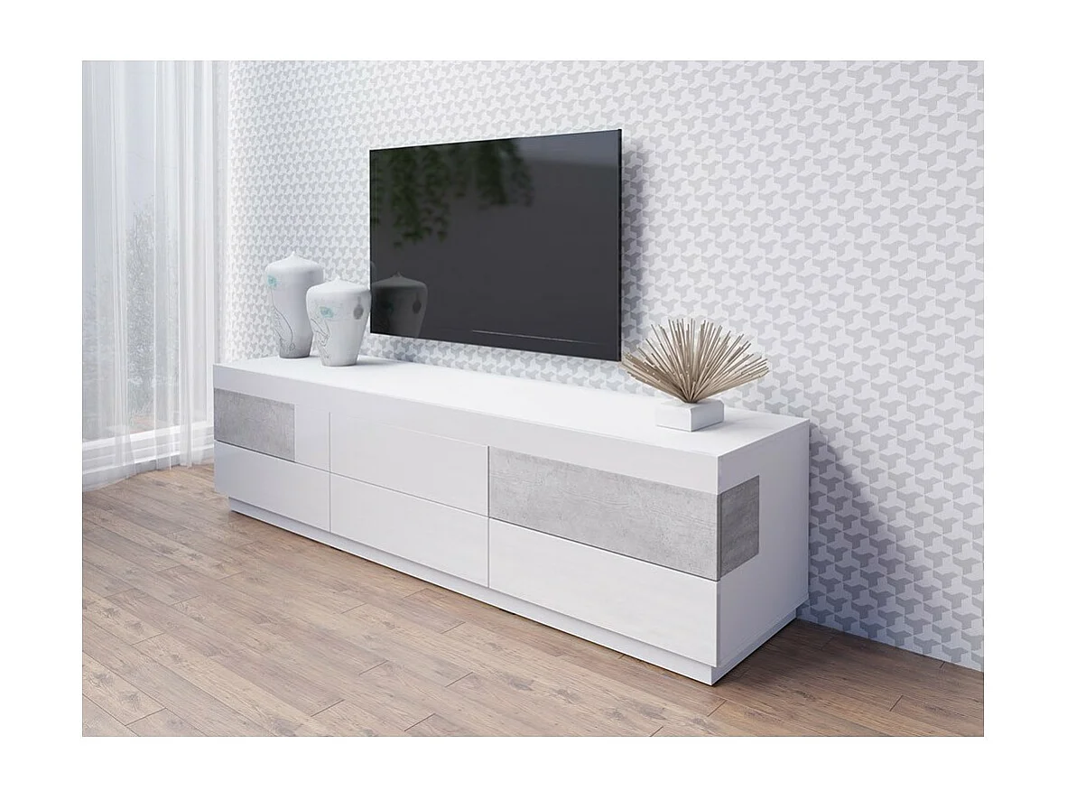 Móvel para TV XL design 200cm coleção KILES. Cores branco e cinza.