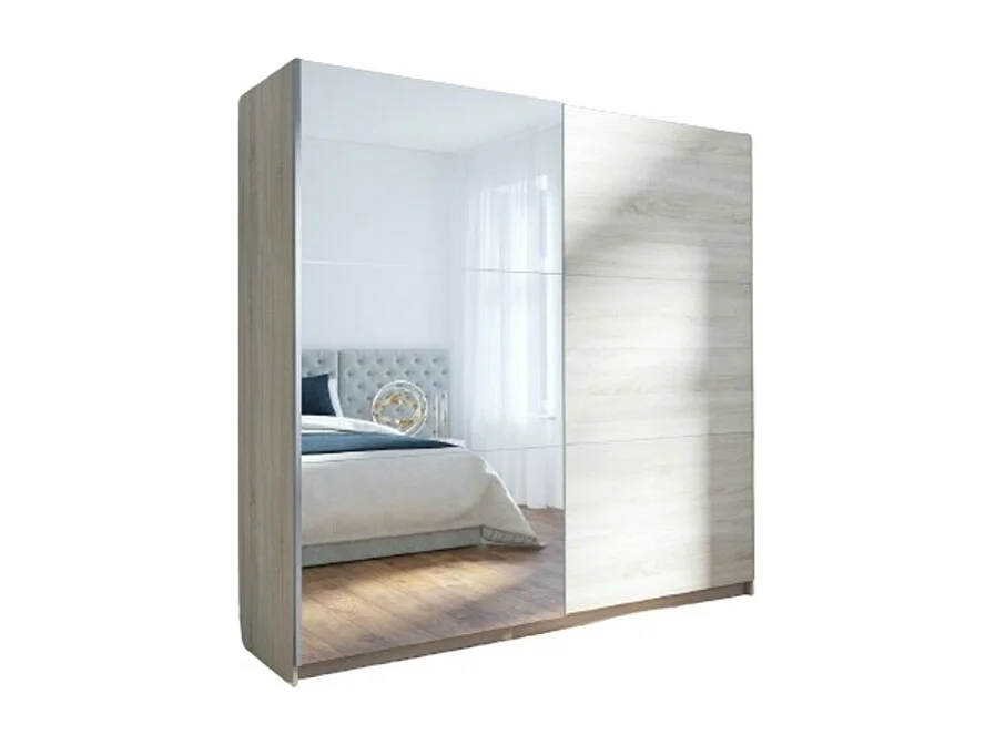 Armario, guardarropa con 2 puertas correderas con espejo - roble sonoma - Colección ARSALA