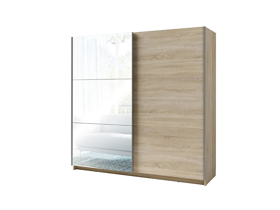 Armario, guardarropa de 2 puertas correderas con espejo - roble sonoma - Colección ARSALA