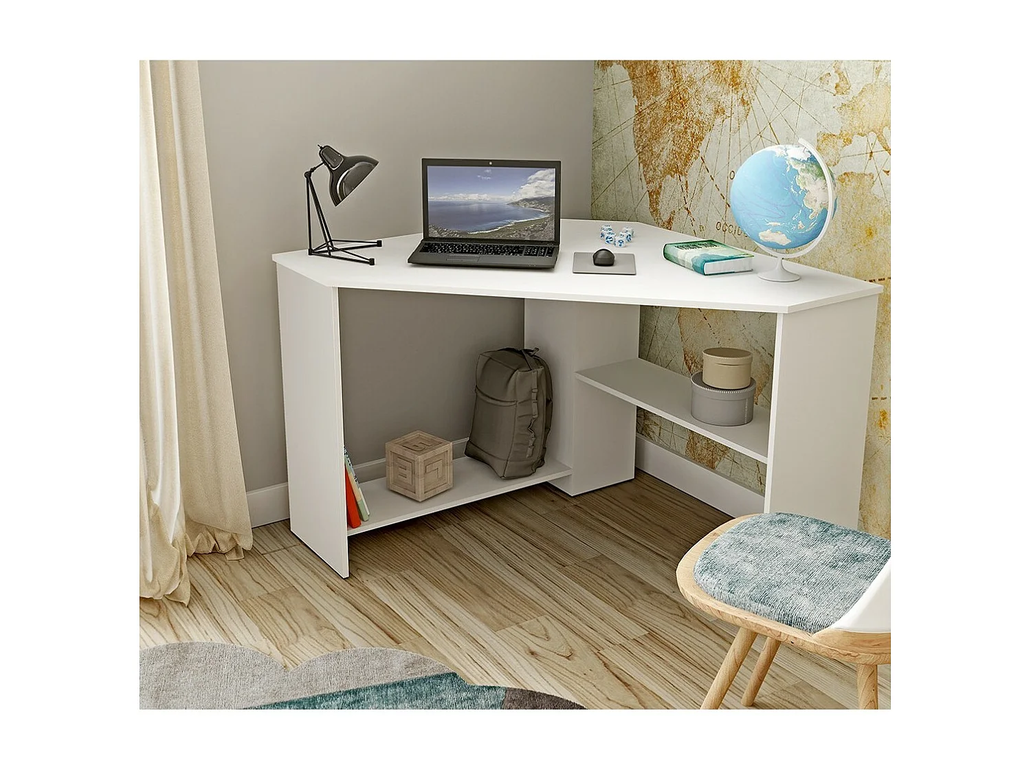 Hoekbureau KARO in witte kleur, 80 x 73 x 80 cm