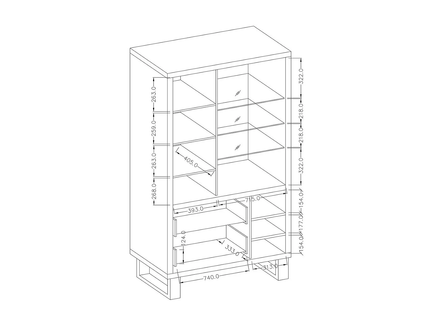 Vitrine, argentier, vaisselier MILOS. Coloris chêne et finitions noire. Meuble idéal pour votre salle à manger.