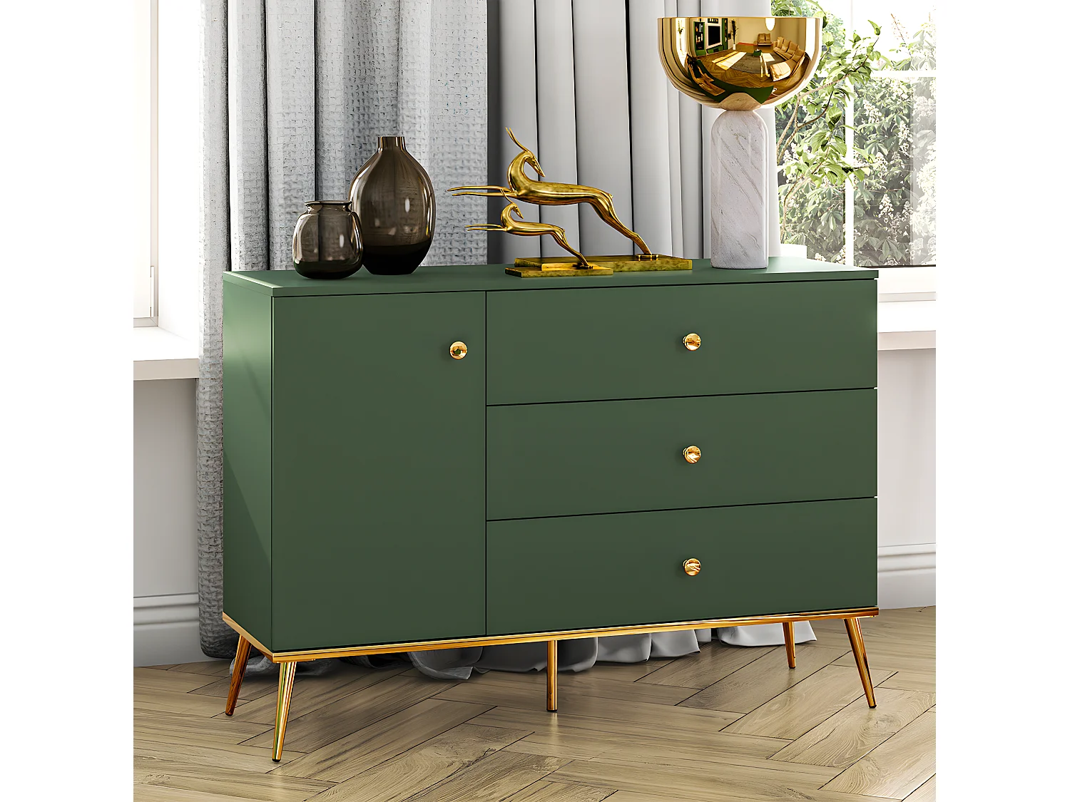 Buffet 1 porte 3 tiroirs Thalia Vert