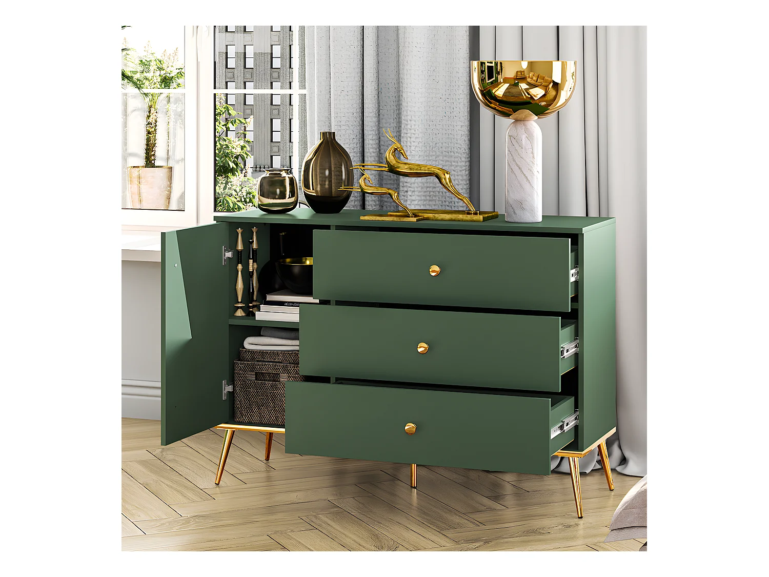 Bufé 1 puerta 3 cajones Thalia Verde