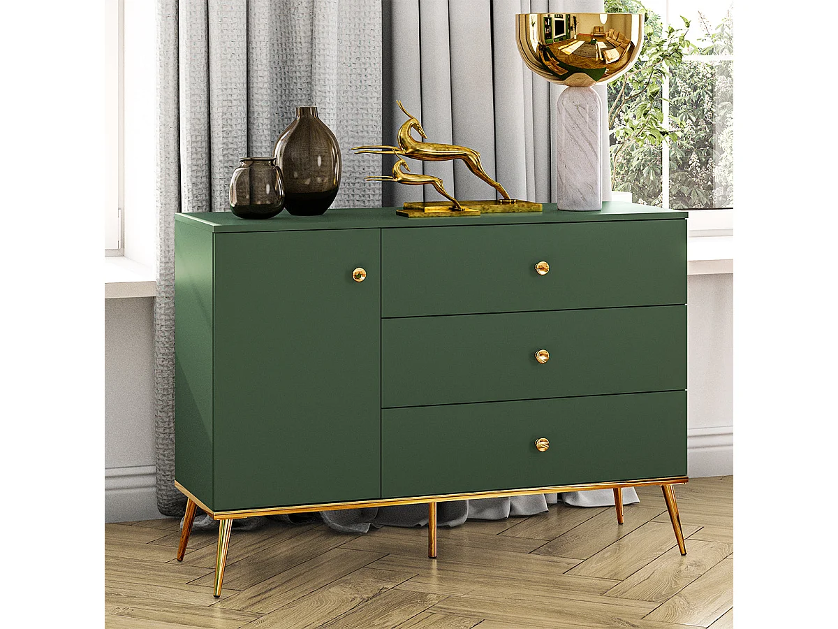 Aparador 1 porta 3 gavetas Thalia verde 85cm