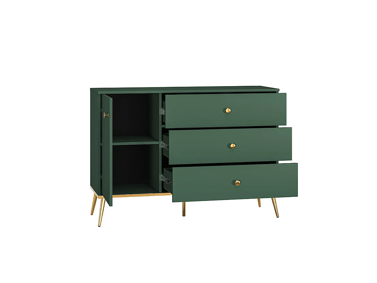 Aparador 1 porta 3 gavetas Thalia verde 85cm