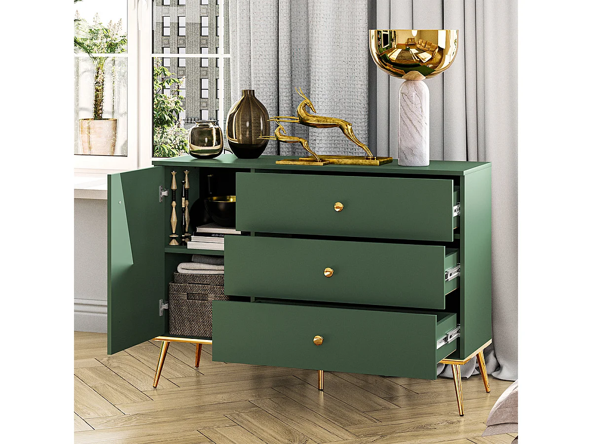 Aparador 1 porta 3 gavetas Thalia verde 85cm