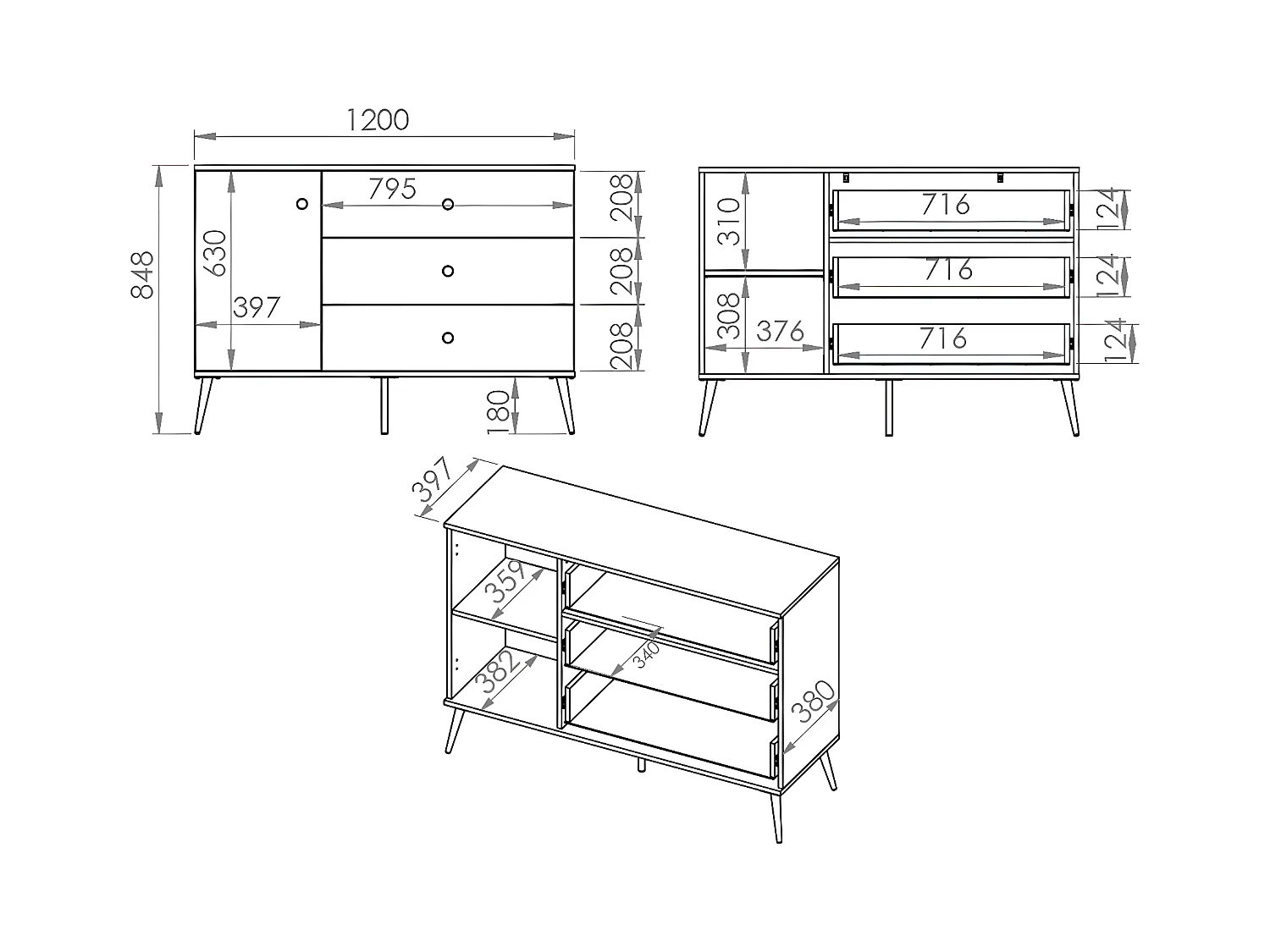 Buffet 1 porte 3 tiroirs Thalia Bleu