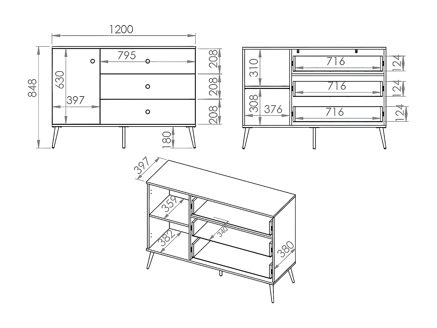 Buffet 1 porte 3 tiroirs Thalia Bleu