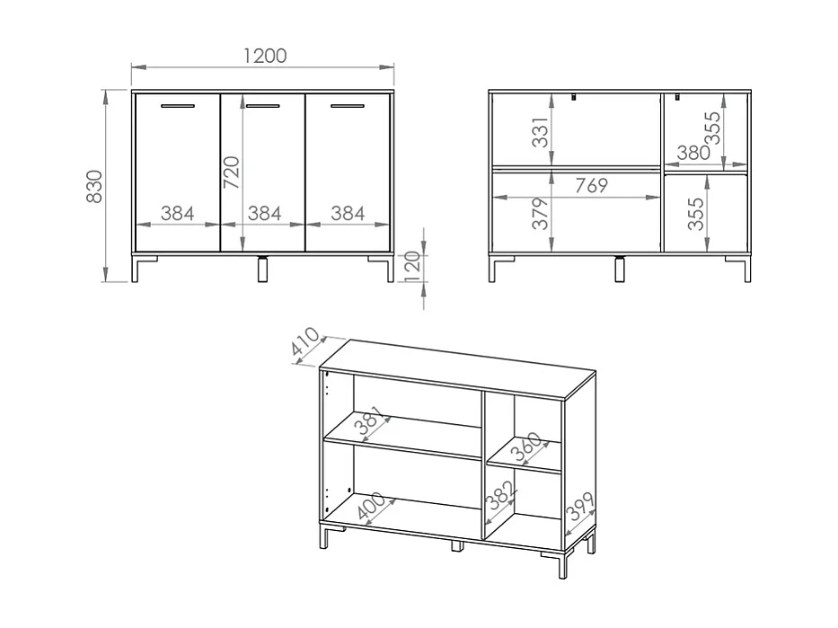 Buffet 3 ante Liora marrone 83cm