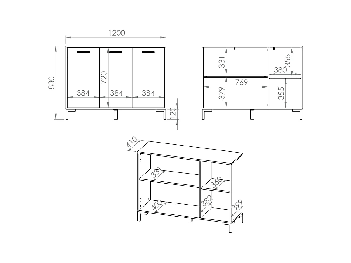 Buffet 3 portes Liora Bois