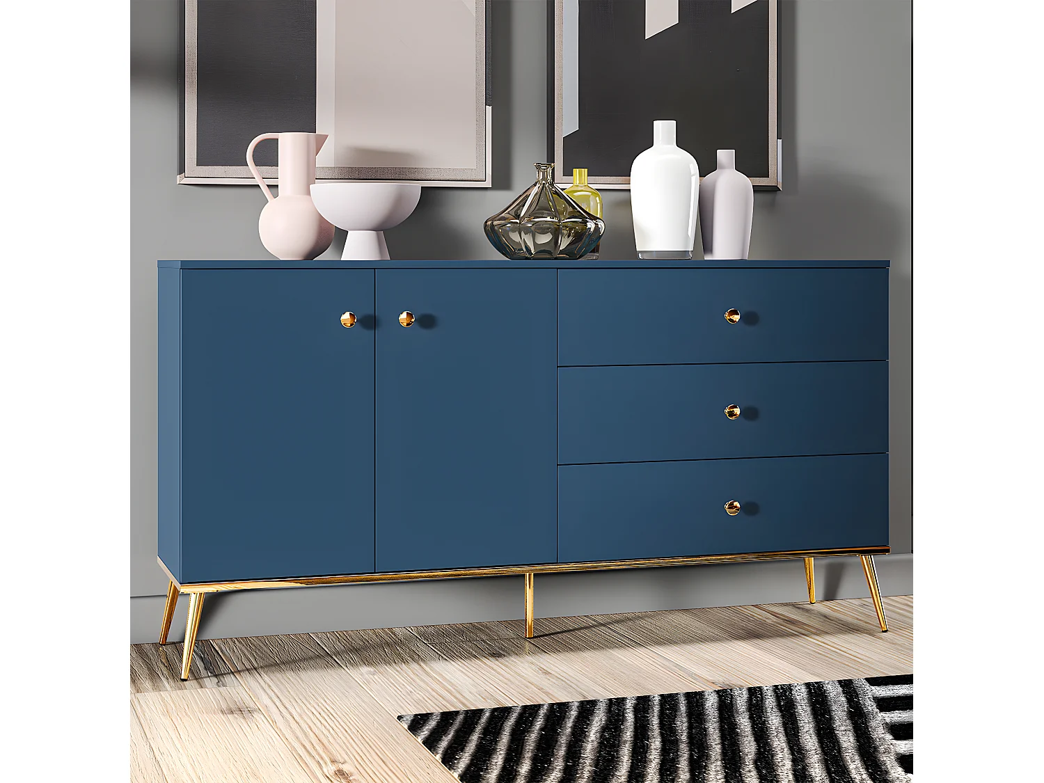Buffet 2 ante 3 cassetti Thalia blu 85cm