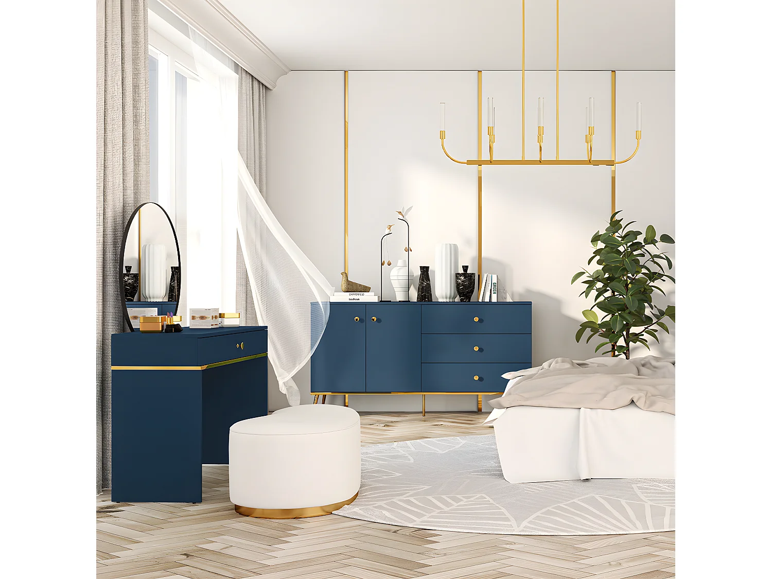 Buffet 2 ante 3 cassetti Thalia blu 85cm