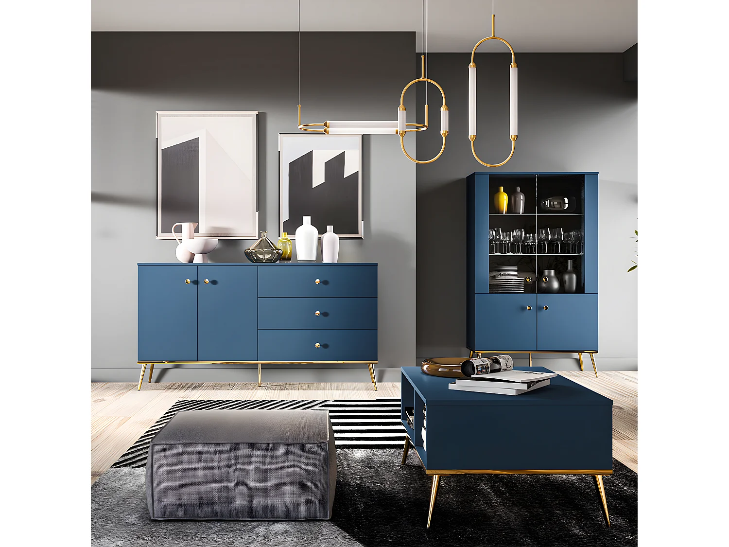 Buffet 2 ante 3 cassetti Thalia blu 85cm