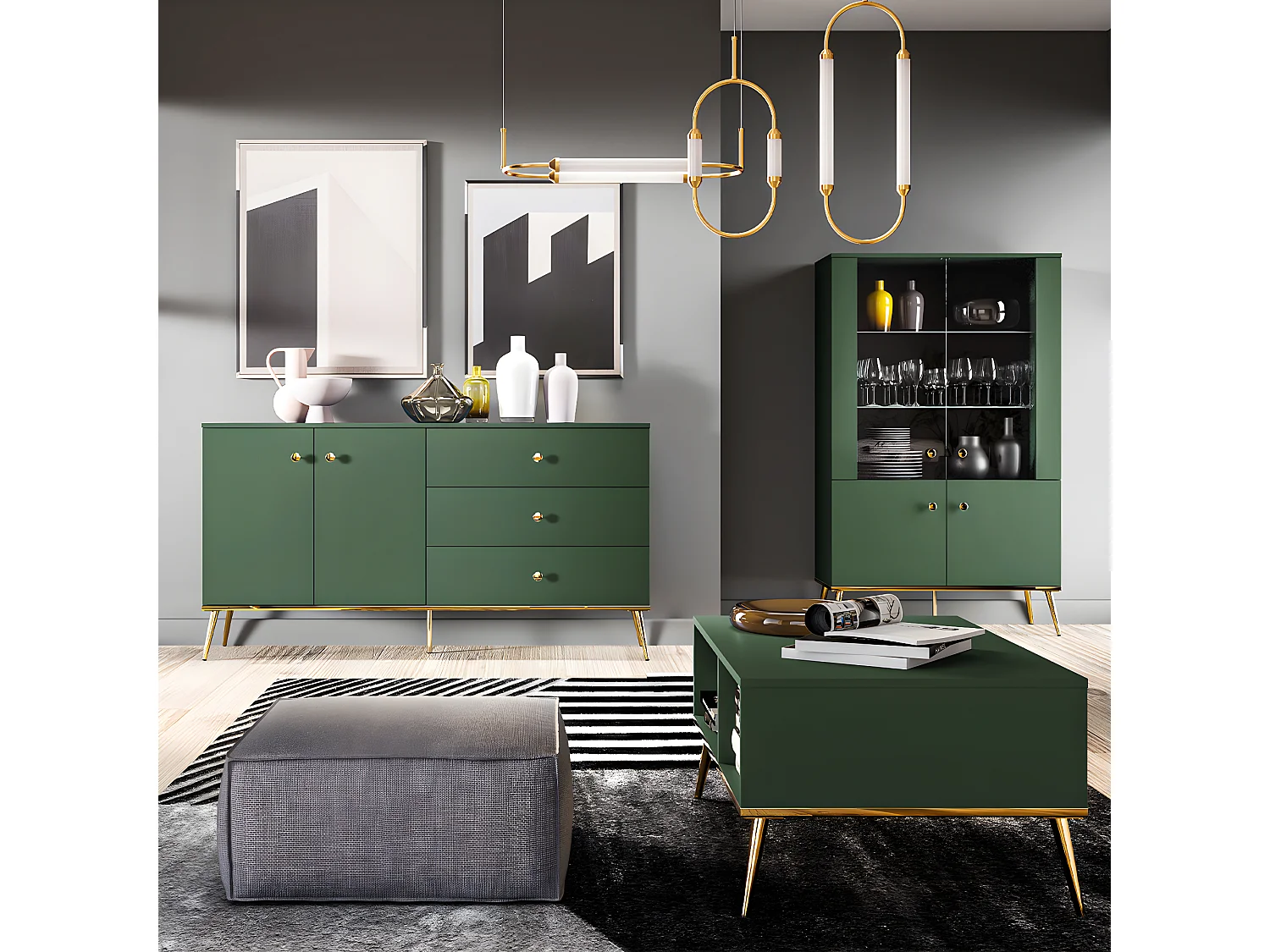 Buffet 2 portes 3 tiroirs Thalia Vert