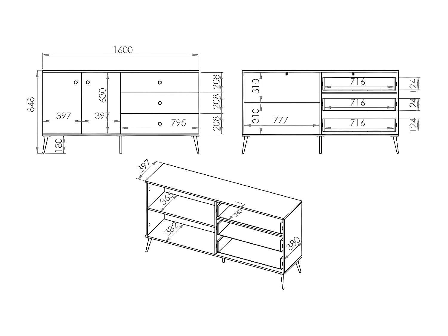 Bufé 2 puertas 3 cajones Thalia Verde