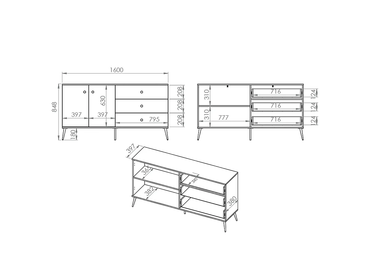 Buffet 2 portes 3 tiroirs Thalia Vert
