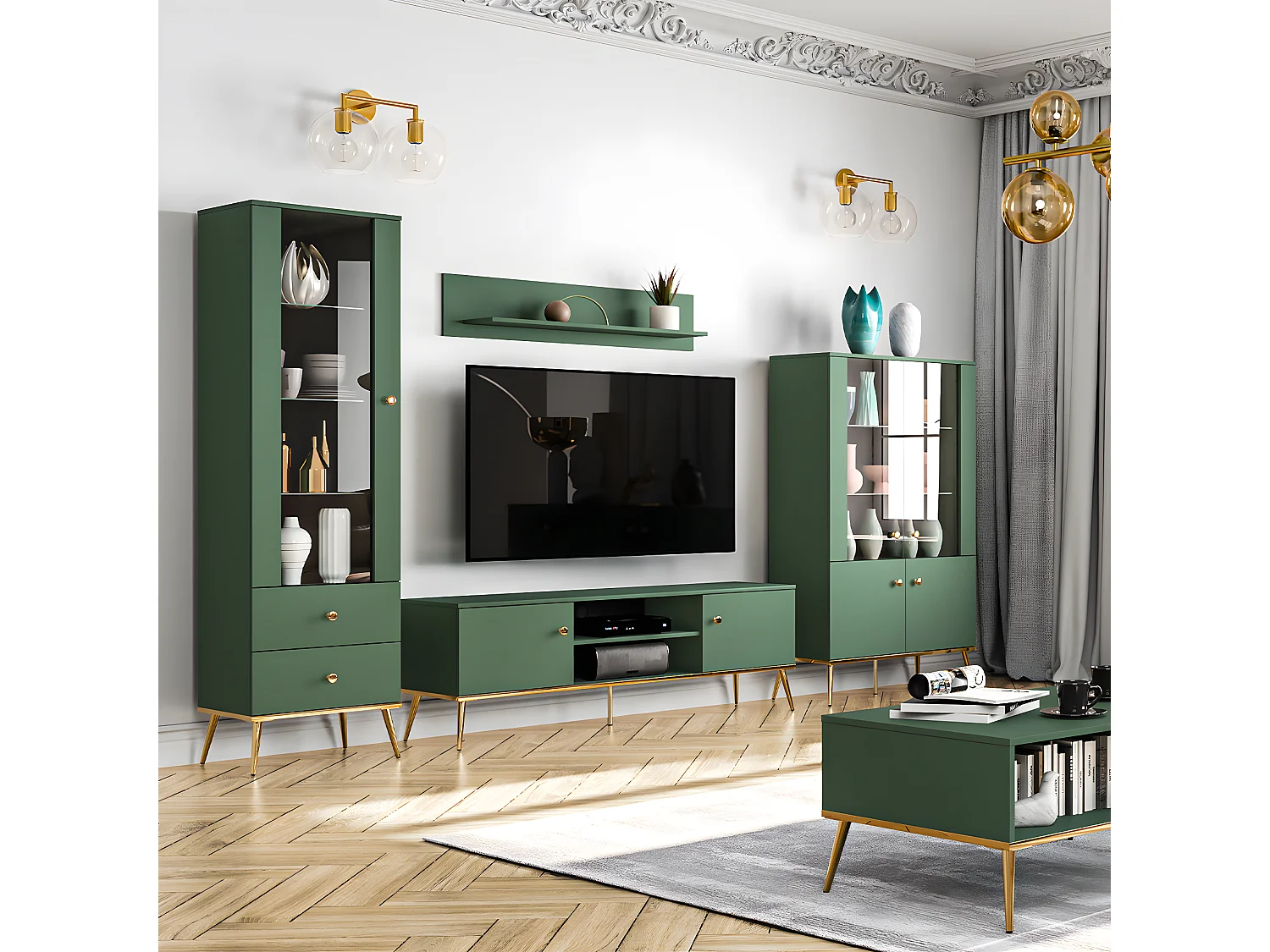 Vetrina a 1 anta e 2 cassetti Thalia Green