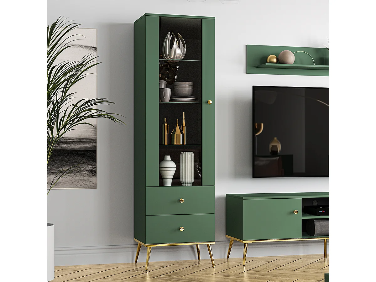 Vitrine 1 porte 2 tiroirs Thalia Vert