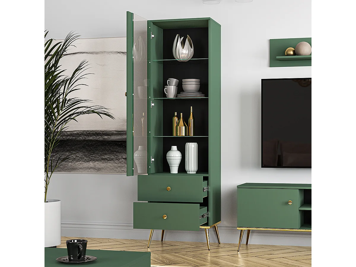 Vitrine 1 porte 2 tiroirs Thalia Vert