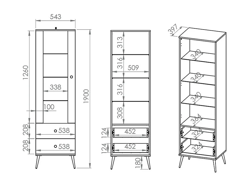 Vitrine 1 porte 2 tiroirs Thalia Vert