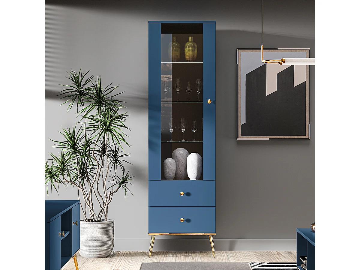 Vetrina a 1 anta e 2 cassetti Thalia Blue