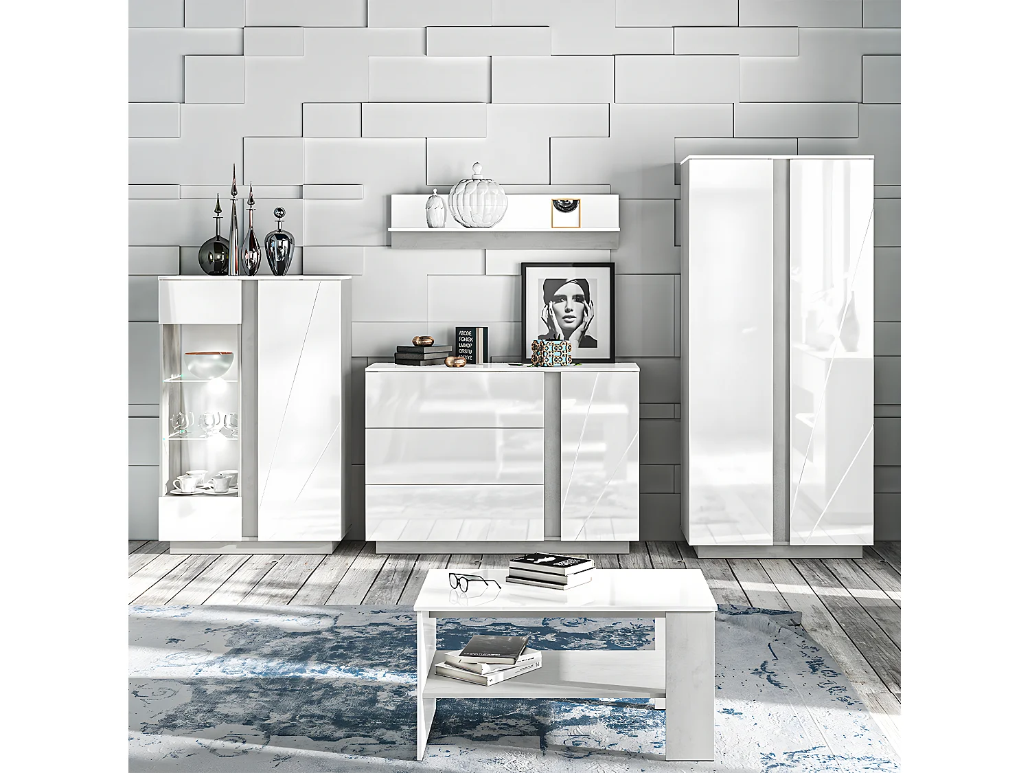 Table basse Orion Blanc et Effet béton