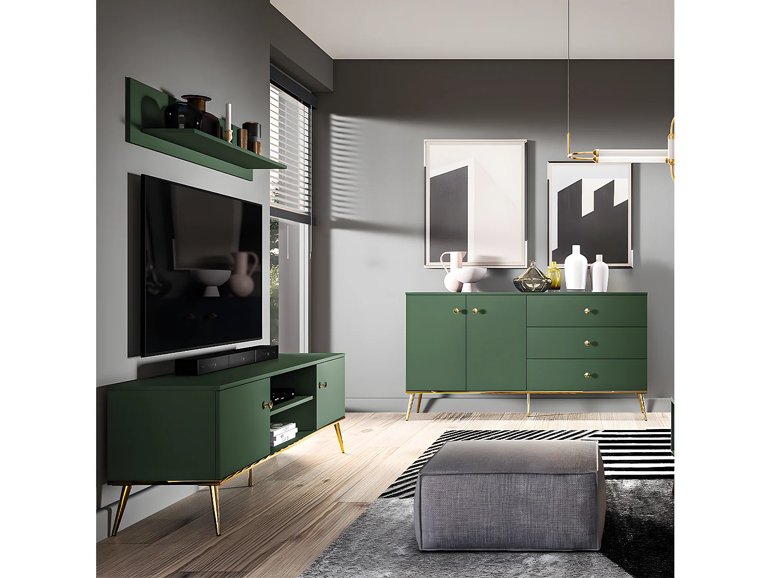 2-deurs TV-meubel 160 cm Thalia Groen