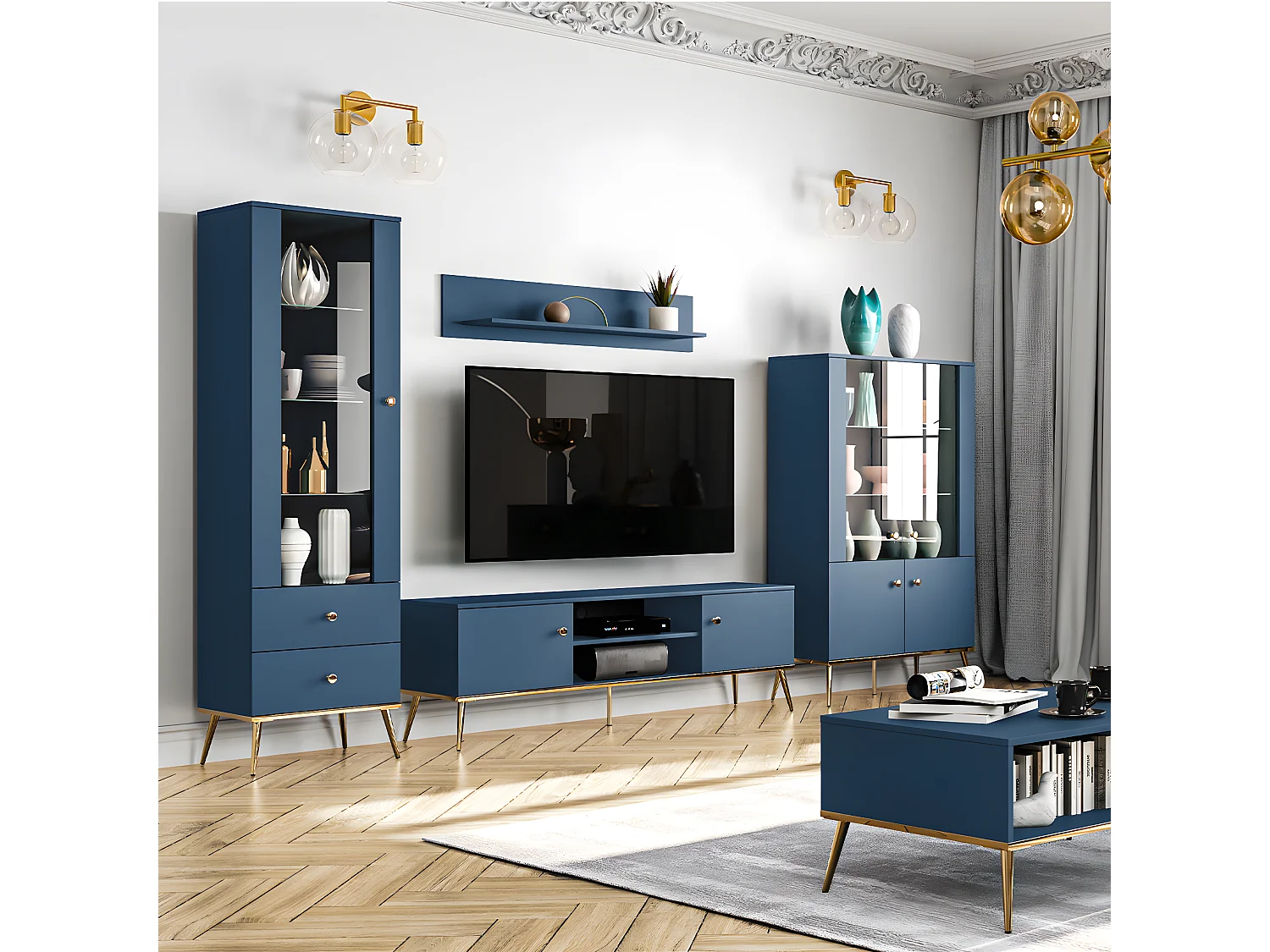 Meuble TV 2 portes 160 cm Thalia Bleu