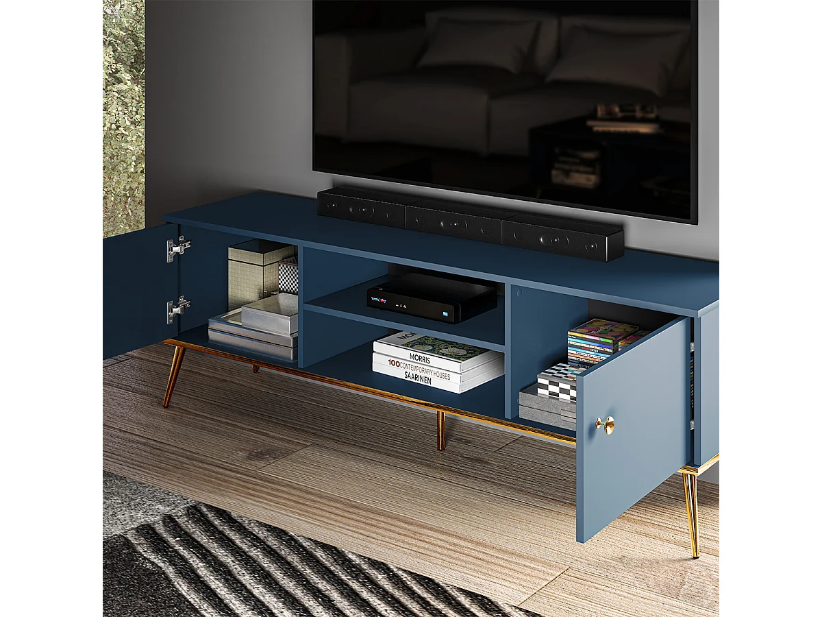 Meuble TV 2 portes 160 cm Thalia Bleu