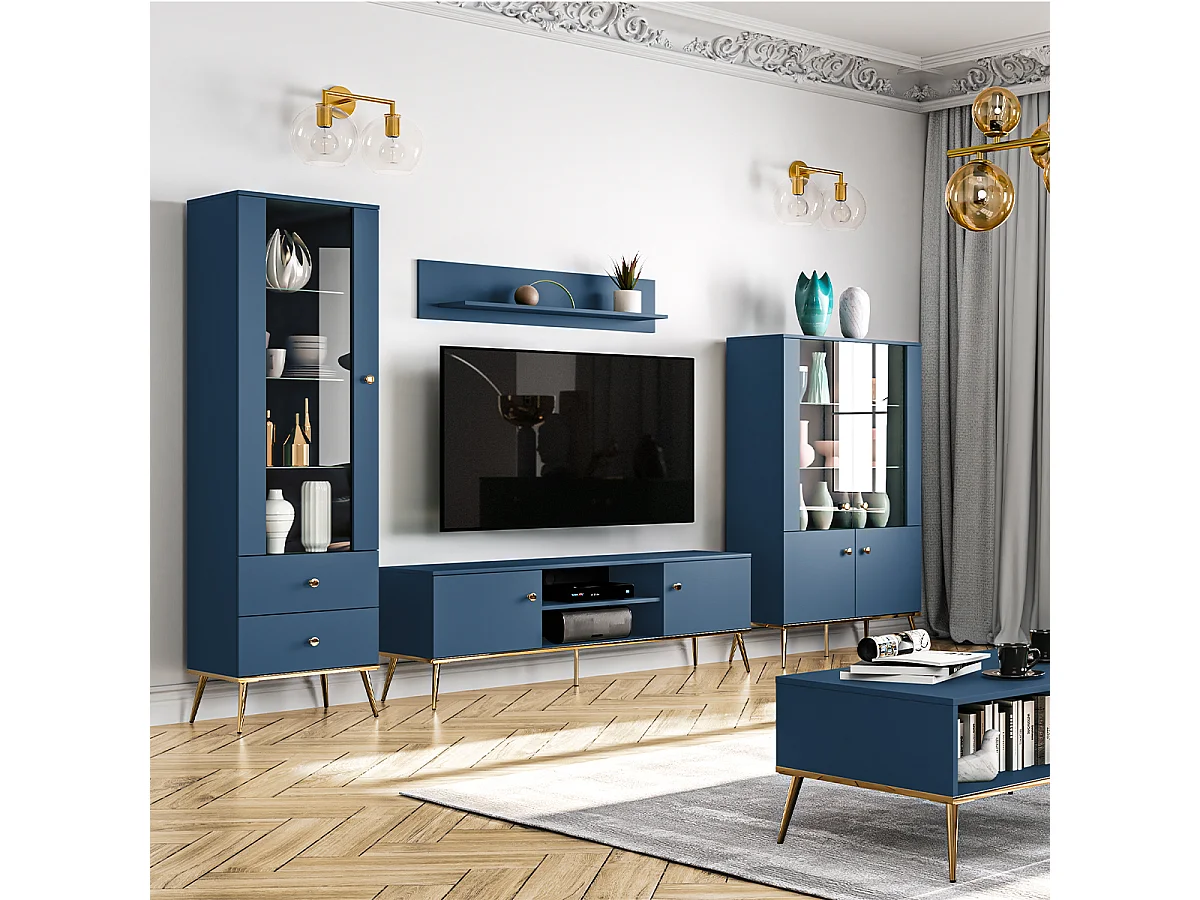 Meuble TV 2 portes 160 cm Thalia Bleu